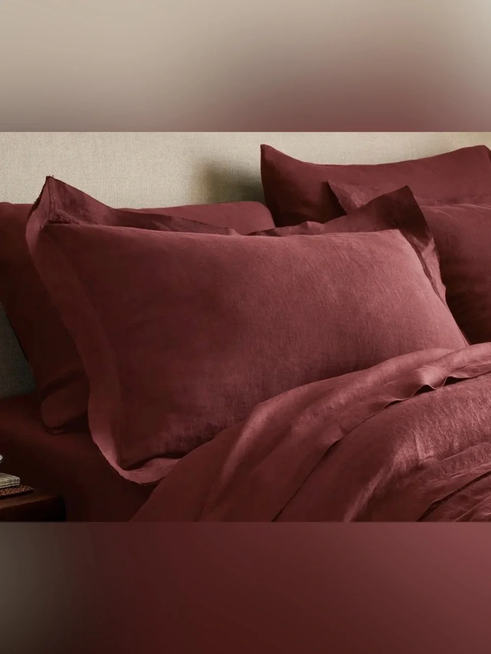 Quince European Linen Double Flange Sham Set, Standard (Burgundy)